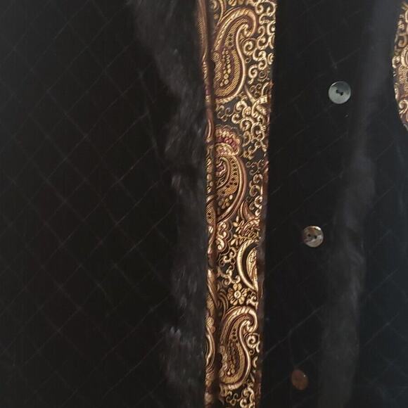 Chico's Vintage Velvet Paisley Vest Fur Trim Size 1/M Reversible Bohemian - Picture 9 of 10